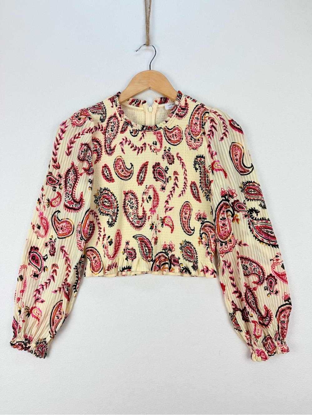 Wilfred Tempest Blouse Butter Yellow Paisley Long Sleeve Crop